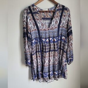 Altar'd State Womens Size Small Blue Peasant Blouse Lace Details Renaissance